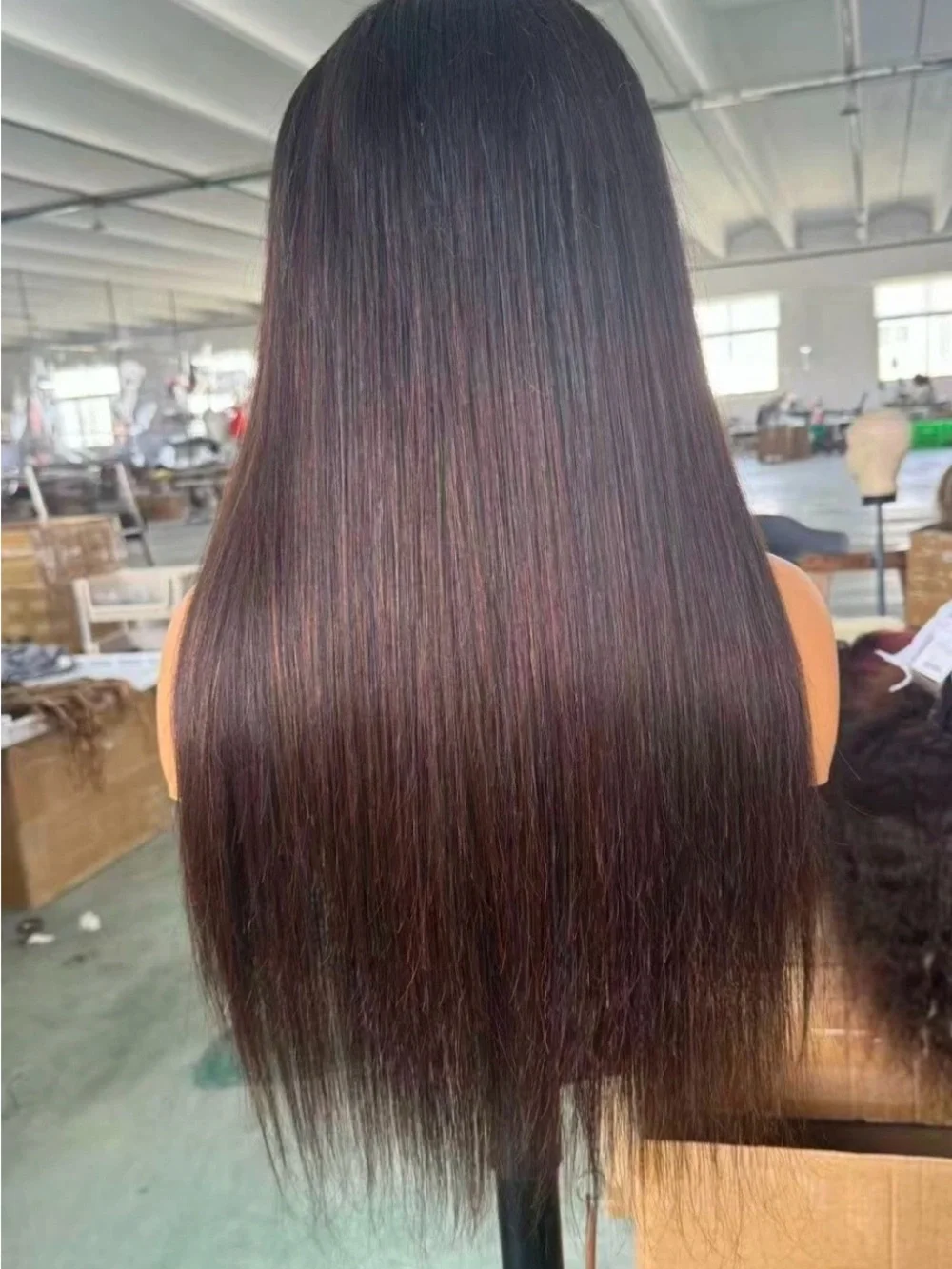 Sleek Long Straight Human Hair Wig - Dark Brown